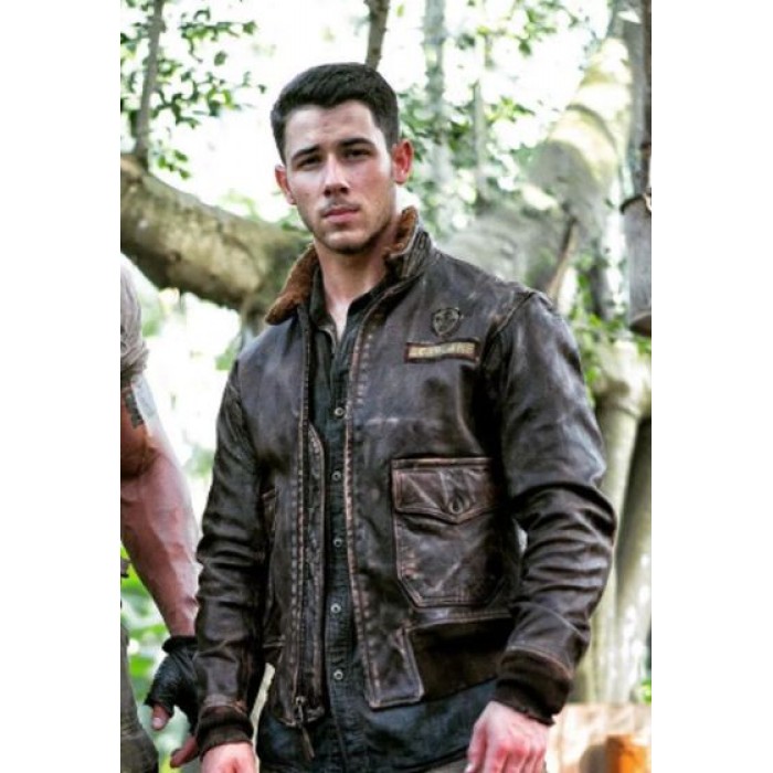 Alex (Nick Jonas) Jumanji 2 Welcome To The Jungle Fur Collar Leather Jacket